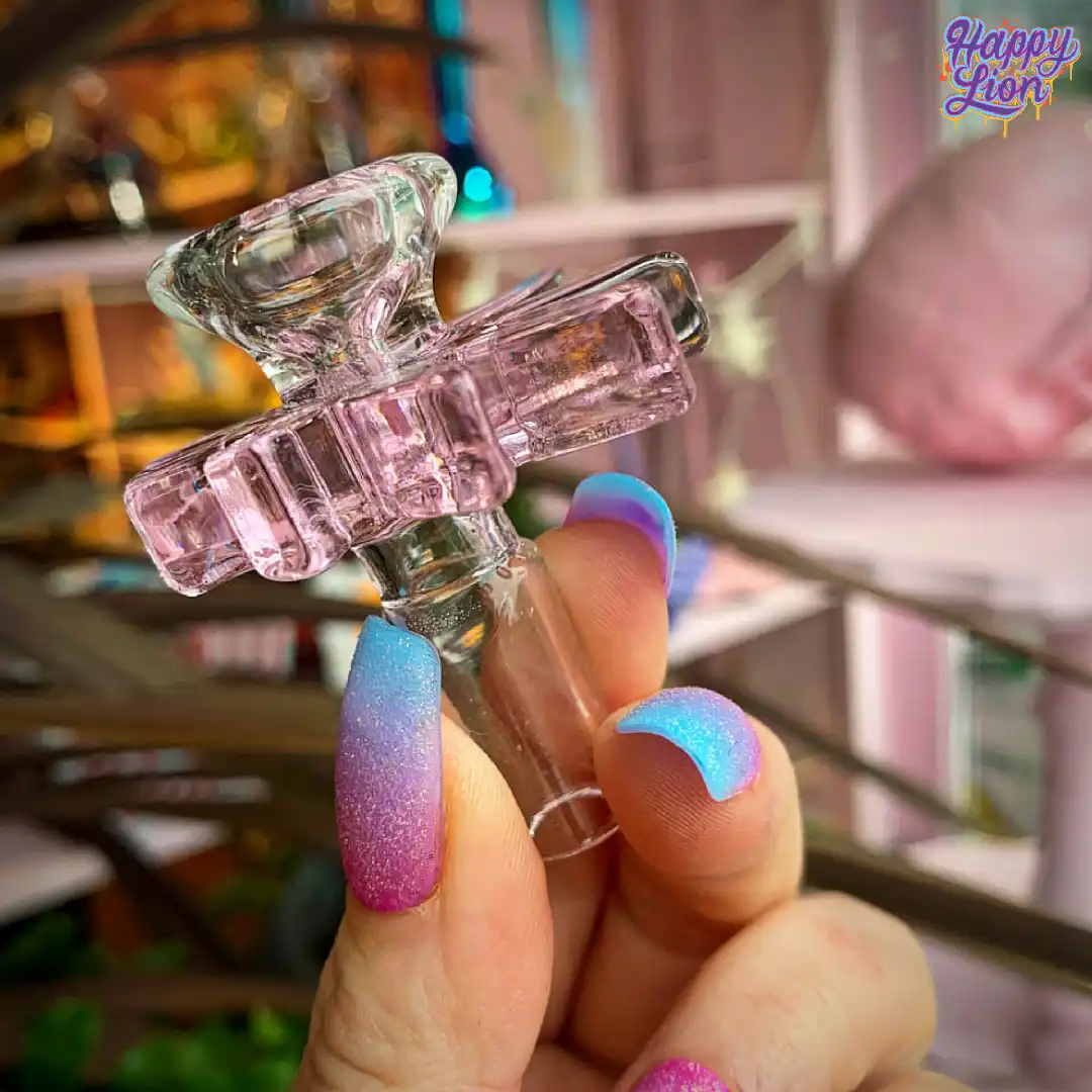 Pink cannabis leaf bowl 14mm macho - Imagen 2