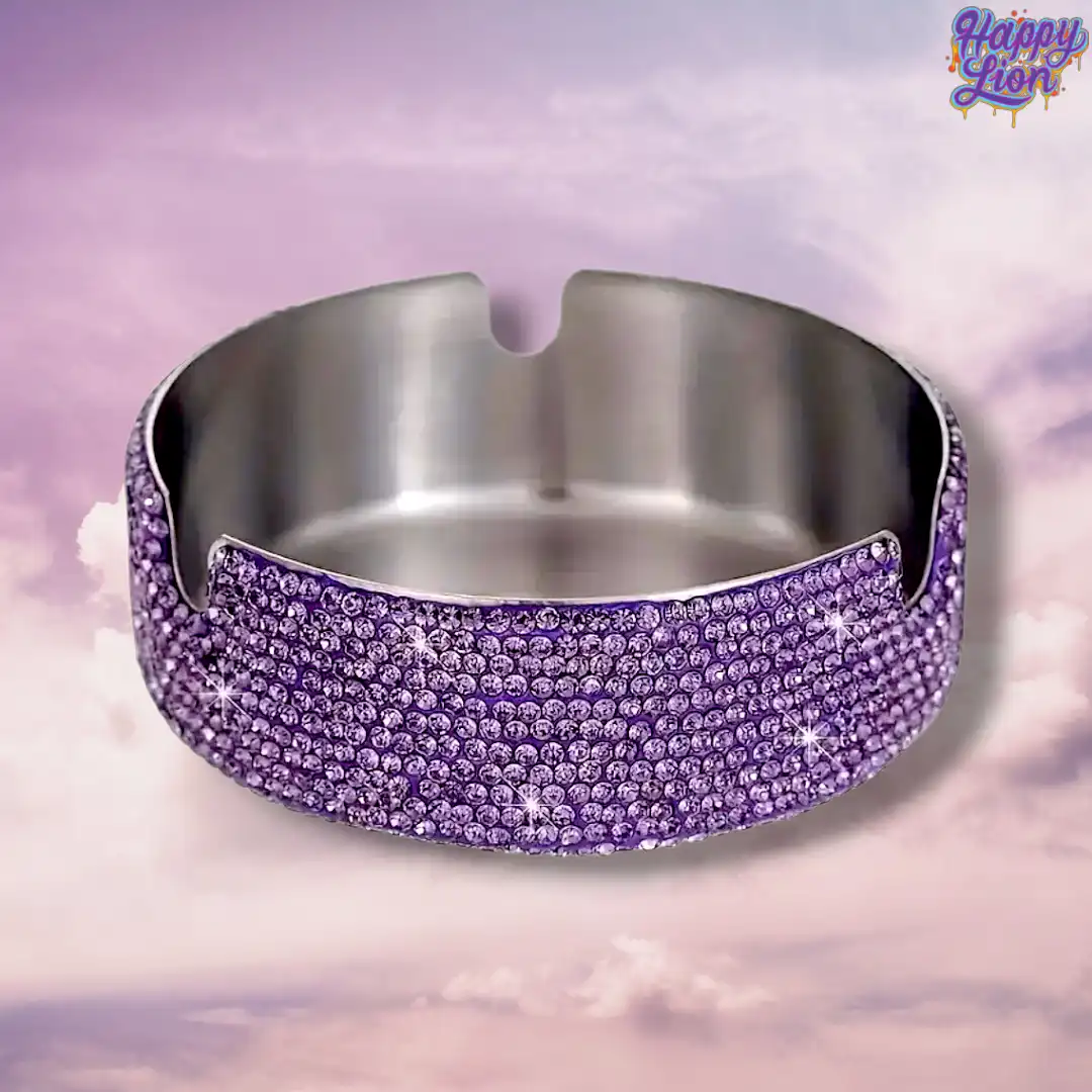 purple glittery stainless steel ashtray - Imagen 2