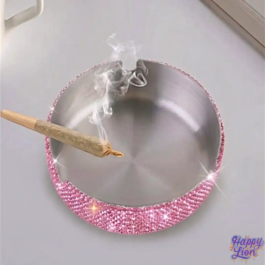 Pink glittery stainless steel ashtray